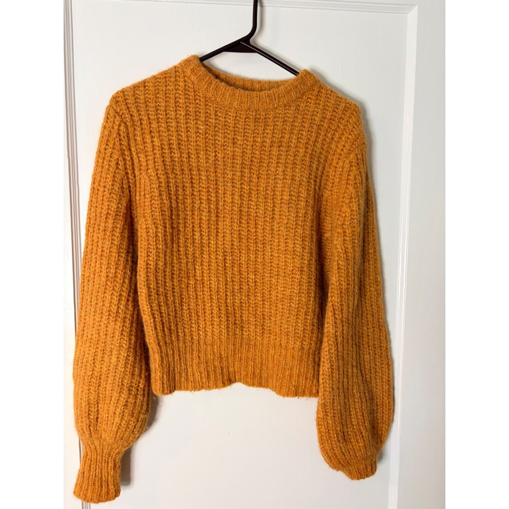Reformation Alpaca Blend Ribbed Knit Balloon Sleeve Sweater Orange yellow  XS
